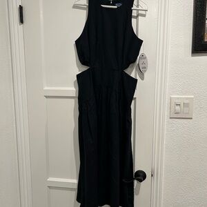 Cut out linen black dress